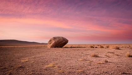 solitary rock in a dry plain under a pale pink sky textarea
