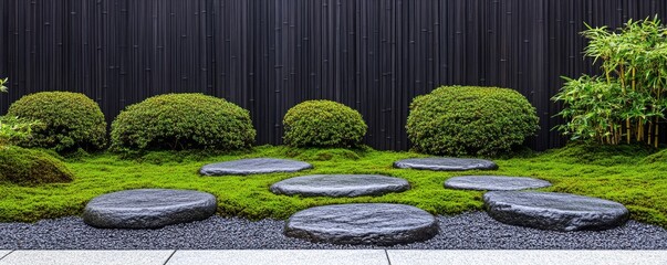 Zen Garden Stone Path, Bamboo Fence, Moss, japanese garden, zen garden