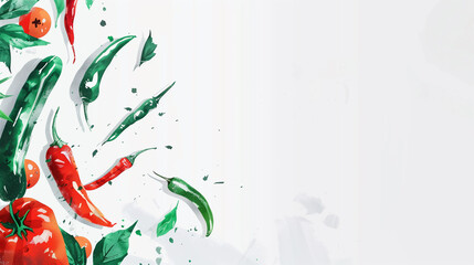 Spicy Chili Peppers and Tomatoes Illustration on Abstract Background