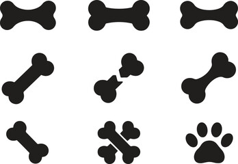 Dog Bone Vector Icons – Pet Bone Clipart, Cartoon Animal Bones for Kids, Sticker, and Logo Design