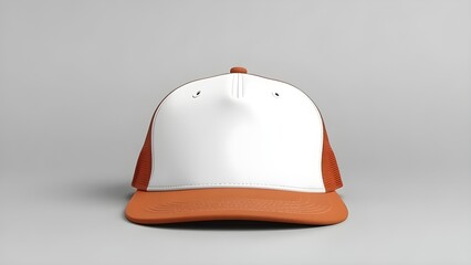 blank brown and white trucker hat mockup isolated on gray background