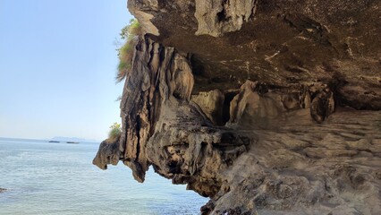 Rock formation on a cliff in Phang Nga bay of Thailand.