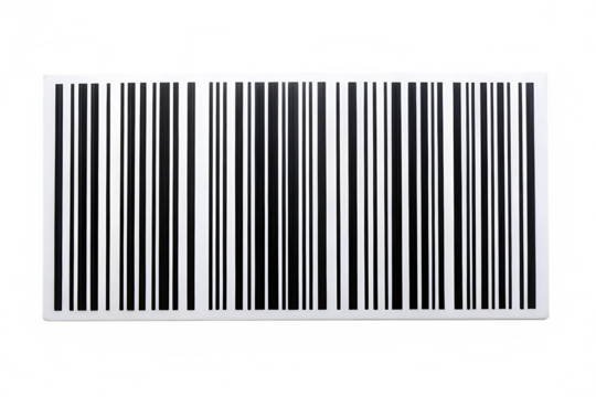 Close up of a black and white barcode on a white background with colorful glitch effects scanning product isolated on a transparent background