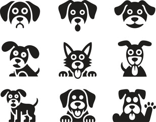 Fototapeta premium Dog Face Cartoon Vector Set – Cute Puppy Icon, Animal Pet Clipart, Kids, Smile, Character Art