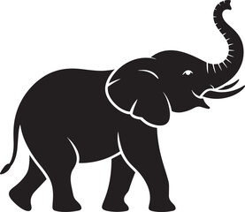 Elegant Elephant Silhouette Vector Illustration with Raised Trunk on Transparent Background Design
