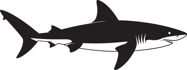 Fototapeta premium Silhouette of a Shark Swimming in the Ocean Depths Marine Predator Aquatic Animal Vector Illustration