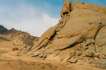 aerial view of Turtle rock in Gorkhi-Terelj National Park. Mongolia