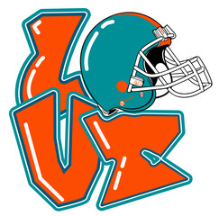 Love - Sports graphic design for fans, with orange, Aqua, white and blue colors, perfect for football enthusiasts - graffiti lettering typography - art illustration - multicolor - writen Word