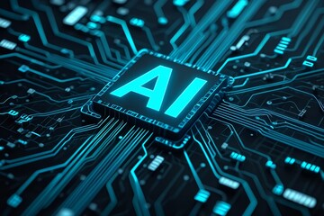 Close-up of AI Chipset with Circuit Board Background