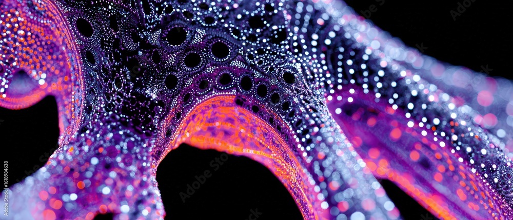 Aufkleber abstract purple and orange fractal structure with intricate dot patterns on a black background conce