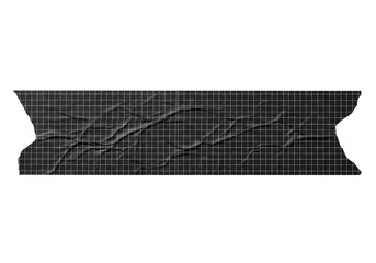 Wrinkled black grid paper banner or ripped adhesive tape with torn edges. Isolated on transparent background, png