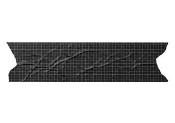 Wrinkled black grid paper banner or ripped adhesive tape with torn edges. Isolated on transparent background, png