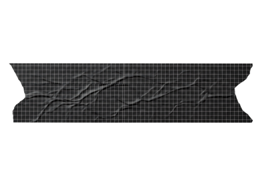 Wrinkled black grid paper banner or ripped adhesive tape with torn edges. Isolated on transparent background, png