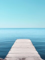 Serene Minimalist Seascape Wooden Dock Extending into Calm Ocean
