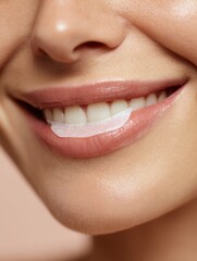 Obraz premium Applying a Cosmetic Patch to Smile Lines With a Focus on Skin Care and Beauty in Soft Pastel Tones