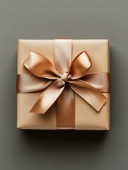 Elegant Beige Gift Box with Rose Gold Ribbon Festive Packaging, Present, Celebration