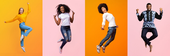A collection of joyful individuals showcases diversity in a lively atmosphere. They express...