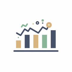 Flat profit growth icon - bar graph with line, white background