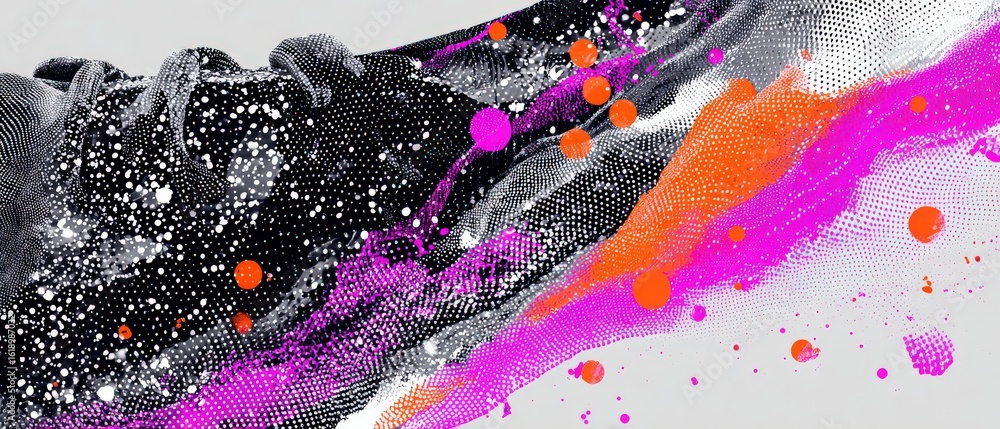 Poster abstract dotted wave with vibrant colors, modern background, and dynamic particle flow for creative 