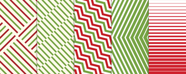 A vibrant collection of geometric designs featuring red and green color schemes, presenting stripes and chevron patterns perfect for Christmas festive, creative, or holiday designs.