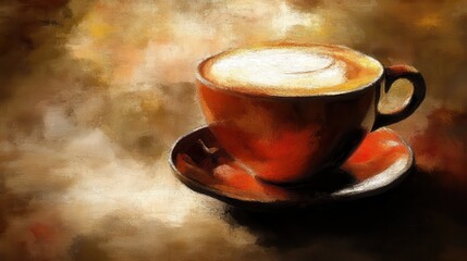 Warm Coffee Cup on a Rustic Table with Soft Lights and Textures