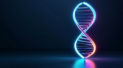 Glowing DNA Strand Abstract Neon Helix on Dark Background, Genetics , Science