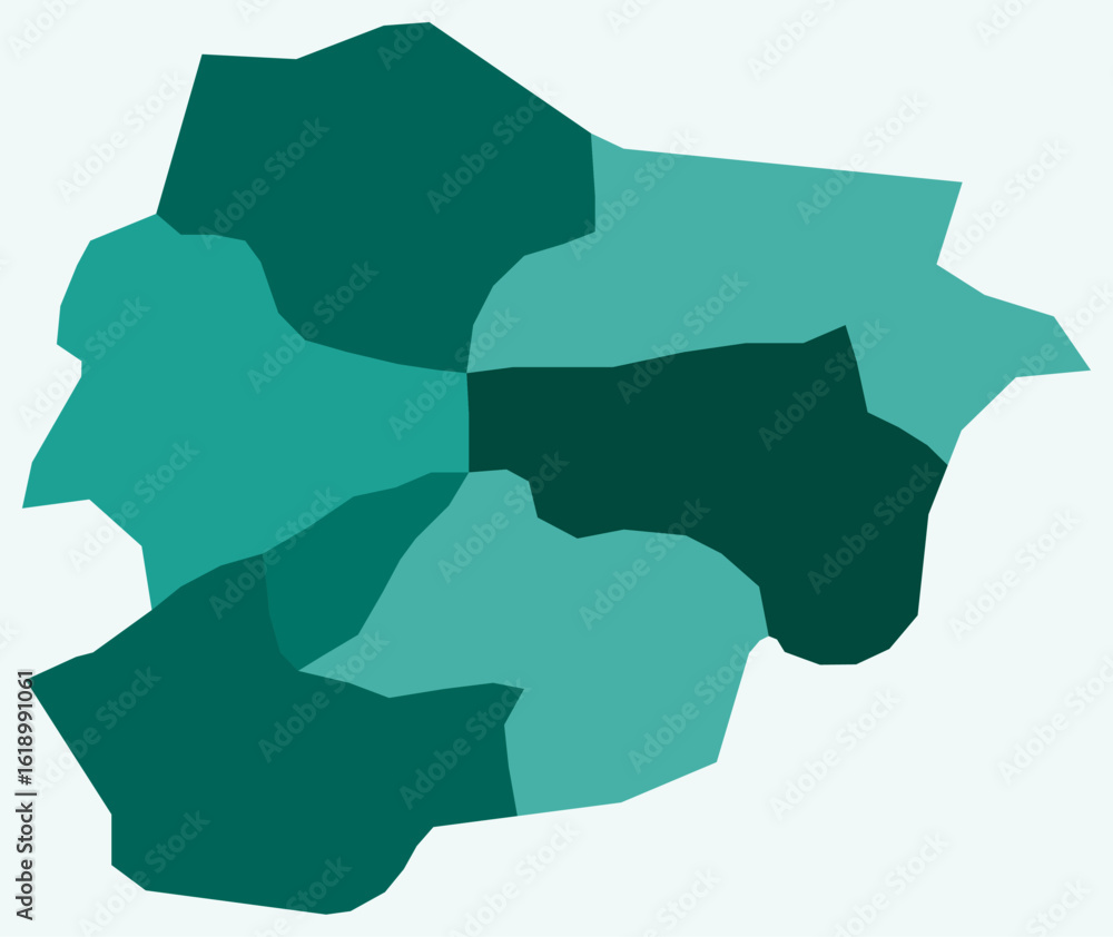 Poster map of andorra with regions. just a simple country border map with region division. teal color palet