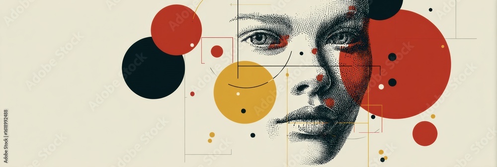 Poster exploration of beauty metrics through abstract minimalist design featuring face proportions and colo