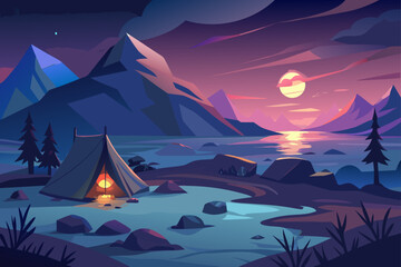 Twilight View Of A Tundra With A Tent