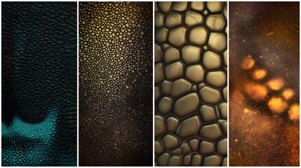 Abstract close-up of organic textures and cellular patterns in diverse colors and lighting for scientific visualization