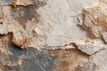 Weathered stone wall texture featuring crumbling plaster and a rustic, aged appearance with neutral color palette