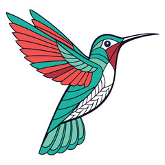 Obraz premium Teal and coral hummingbird gracefully spreads its wings against a transparent backdrop