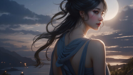 黒い髪の女　AI生成素材