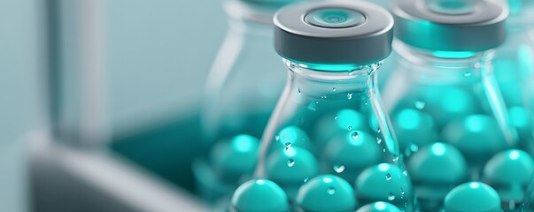 Turquoise Liquid in Vials, Vaccine, Medicine