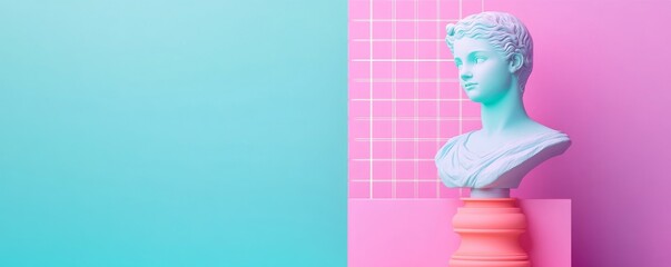 Vaporwave Bust Retro Aesthetic with Grids and Pastel Colors , Vaporwave, Aesthetics