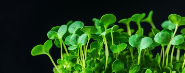 Vibrant Green Microgreens on Black, Healthy Eating , Sprout