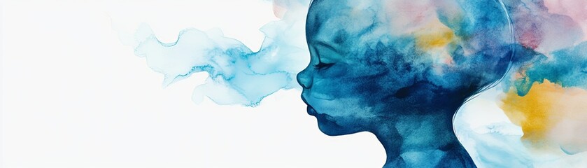 Watercolor Child Profile - Serene Dreamscape ,Watercolors, Portrait
