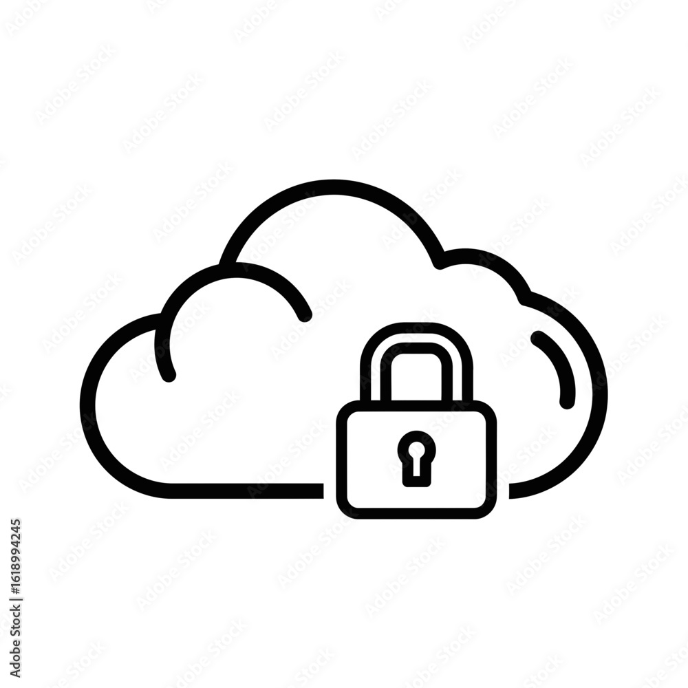 Poster cloud storage icon with padlock symbolizing security