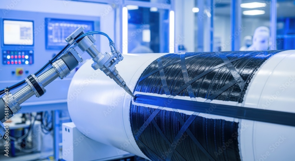 Aufkleber side view of advanced filament winding process applying composite material layers to a cryogenic hyd