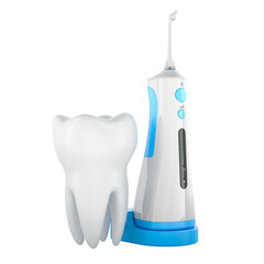 Dental irrigator with molar tooth. 3D rendering