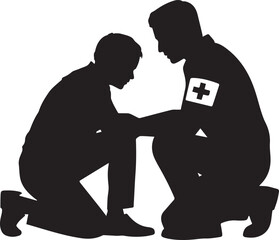Silhouette of a Medic Comforting a Person in Need Symbolizing Compassion, Care, and Support