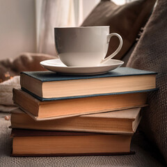 cup of coffee and books