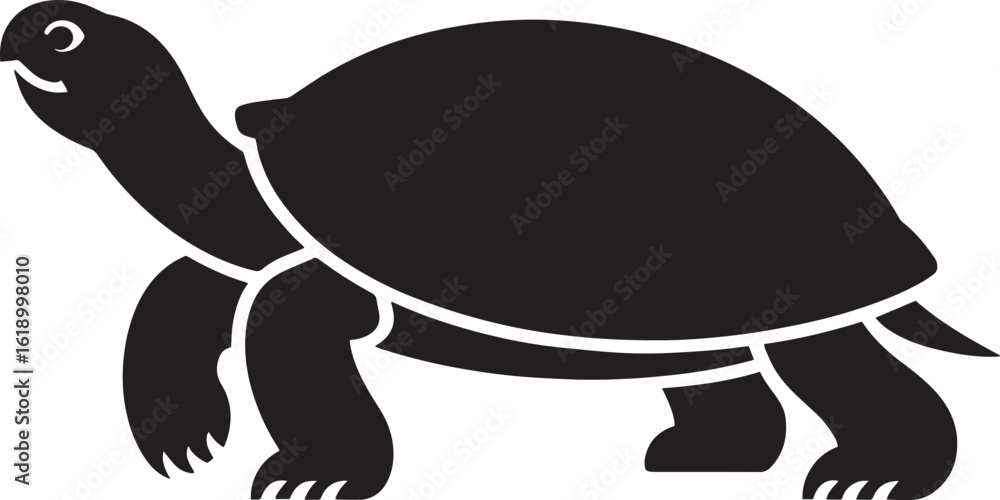 Poster silhouette of a turtle walking slowly with a shell on a transparent background vector illustration
