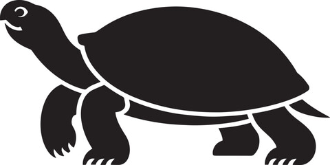 Silhouette of a Turtle Walking Slowly with a Shell on a Transparent Background Vector Illustration