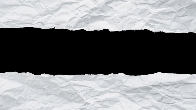 Animated torn paper frame isolated on black background, Stop motion ripped crumpled page sheet for message, empty old note piece edge strip, back to school design, scrap business study idea concept