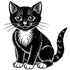 Obraz premium Charming black and white kitten sitting and looking forward