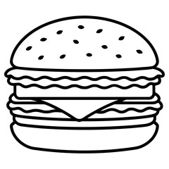 Vector art of outline of a hamburger with cheese and lettuce isolated on white background