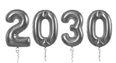 Silver balloons forming the numbers 2030 for celebration decor  shape balloon
isolate 