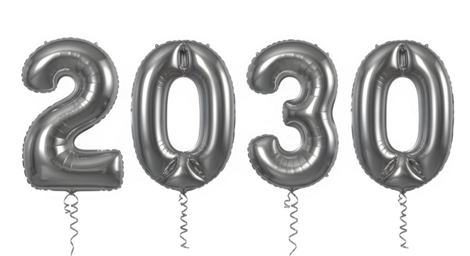 Silver balloons forming the numbers 2030 for celebration decor  shape balloon
isolate 