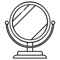 Vector art of simple outline drawing of a round mirror on a stand, isolated on white background